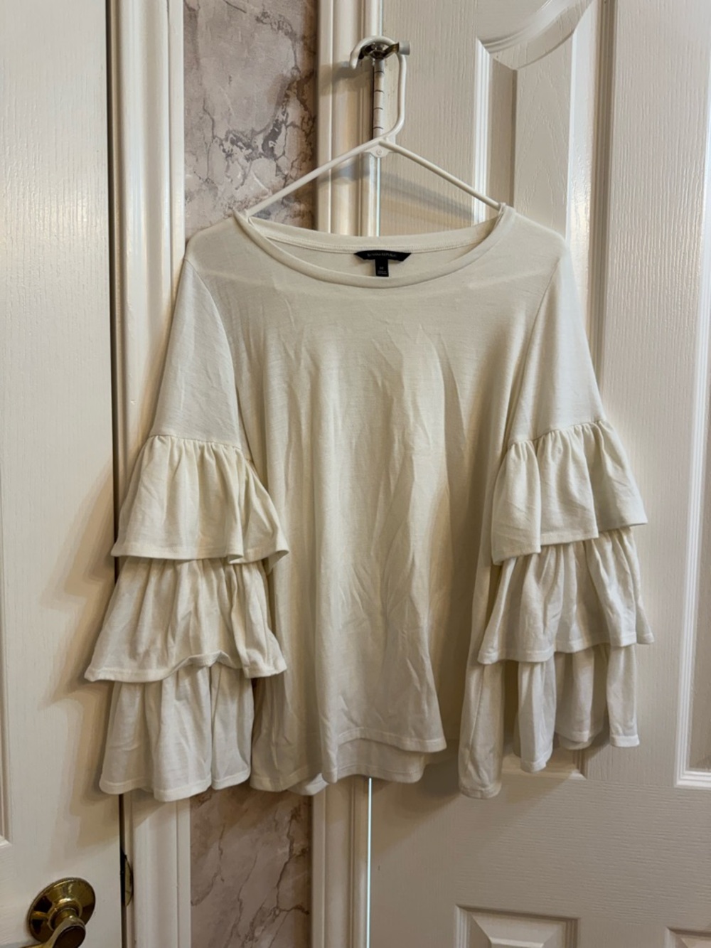 Banana Republic Cream Triple-Ruffle Long Sleeve Top